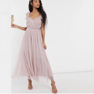 NEW ASOS Anaya with Love pale pink chiffon flutter sleeve midi dress size 12
